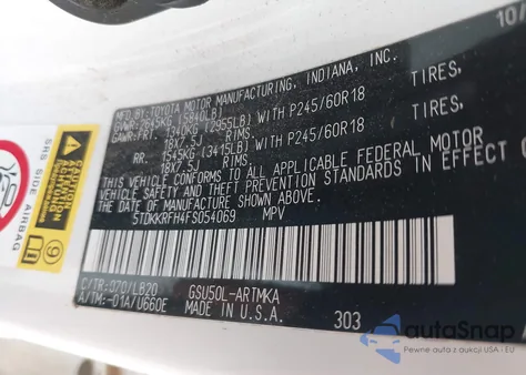 2015 Toyota Highlander Xle V6 from USA, damaged, VIN 5TDKKRFH4FS054069